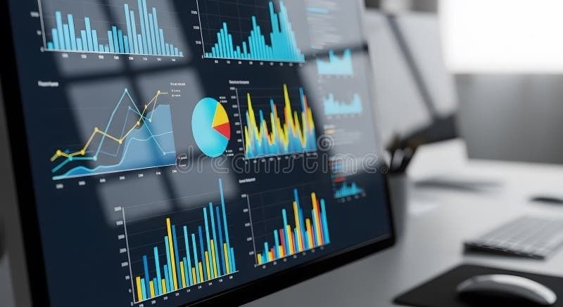 Datorskärm med färgglada diagram för analys av digitala resultat